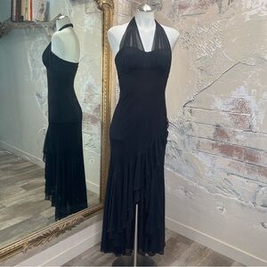 City Triangles S black halter maxi dress flounce sparkly romantic goth witchy